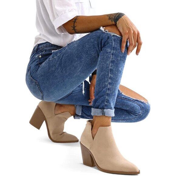 Mysoft Mid Heel Ankle Boots Women Size (6X11) Tan Polyurethane Cutout Pointed - Picture 4 of 7